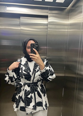 universal Beden Şeffaf Siyah Batik Desenli Uzun Kollu Kimono