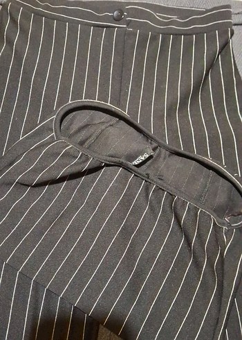 l Beden Gri Çizgili Pilili Kadın Kumaş Pantolon