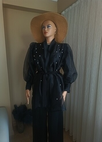 Zara Tasarım İncili organze ceket kimono