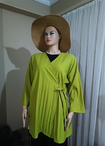 Yandan Bağlama Detaylı Kimono Yağ yeşili 