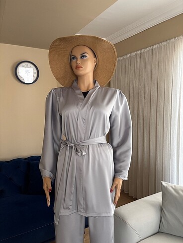 Zara Saten kimono takım gri
