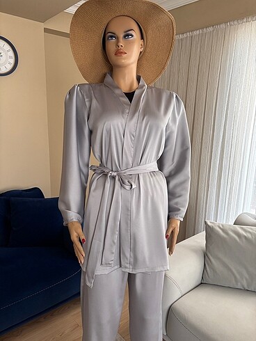 universal Beden Saten kimono takım gri