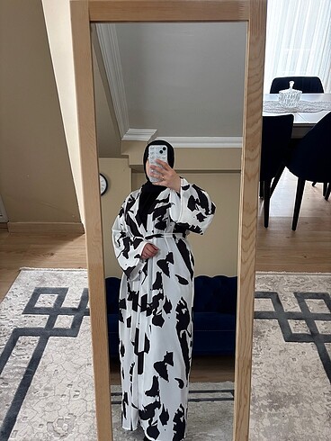 m Beden Uzun tam boy kimono abaya pareo elbise tunik tesettür siyah beya