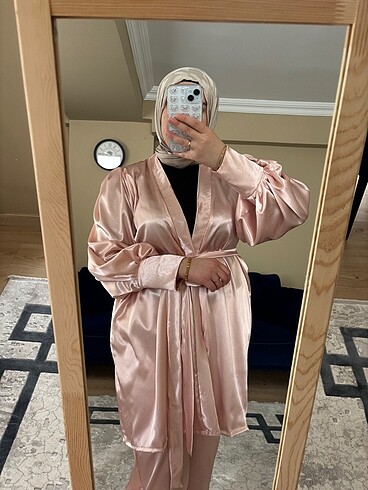 LC Waikiki Saten kimono takım toz pembe pudra yavruağzı
