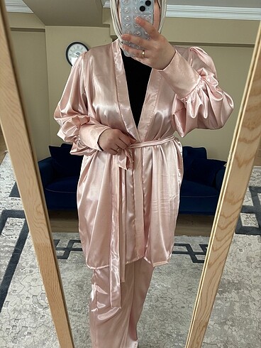 universal Beden pembe Renk Saten kimono takım toz pembe pudra yavruağzı