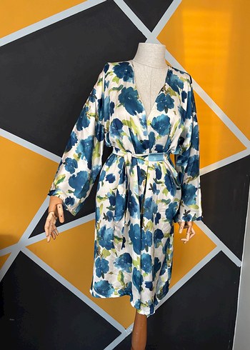 diğer Beden mavi Renk Mavi Çiçekli Uzun Kadın Kimono