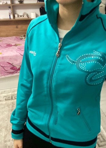 Turkuaz Fermuarlı Kadın Sweatshirt