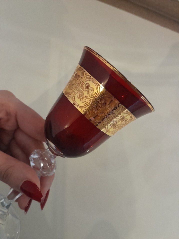 1960 model Bohemina Altın yaldızlı vintage likör kadehi - Görsel 2