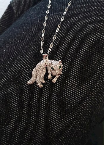 Gri Leopar Desenli Uzun Zincir Kolye - Görsel 2