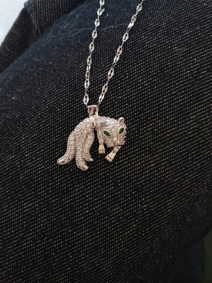 Gri Leopar Desenli Uzun Zincir Kolye - Görsel 2