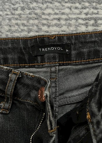 34 Beden gri Renk Gri Bol Kesim Kadın Denim Pantolon