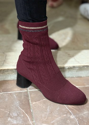 38 Beden Bordo Örgü Triko Topuklu Kadın Bot