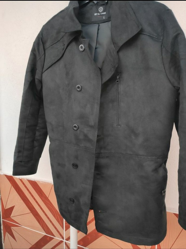 Gri Süet Erkek Ceket Düğmeli Notch Yaka - Görsel 3