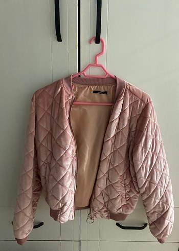 Pembe Kadın Süet Bomber Ceket