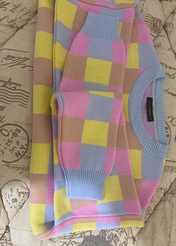 Renkli Kareli Örgü Kadın Kazak - Görsel 4