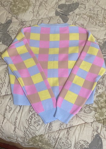 Renkli Kareli Örgü Kadın Kazak - Görsel 2