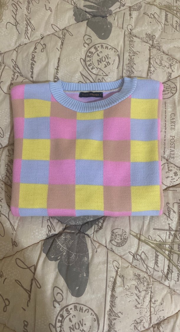 Renkli Kareli Örgü Kadın Kazak - Görsel 3