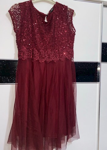 Bordo Dantelli Midi Abiye Elbise