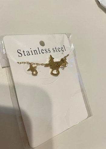 Stainless steel Altın Renk Kalp Atışı Zincir Kolye Küpe