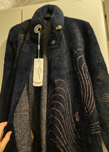 Uzun Mavi Nakışlı Bohem Kadın Kabanı kürk - Görsel 5