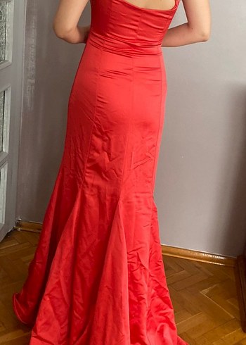 Nar çiçeği parlak saten TaşBoncuk işlemeli 38 beden abiye elbise - Görsel 5