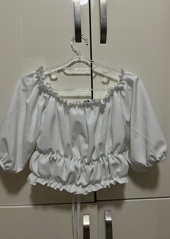 Kadın Beyaz Kısa Keten Bluz - Görsel 2