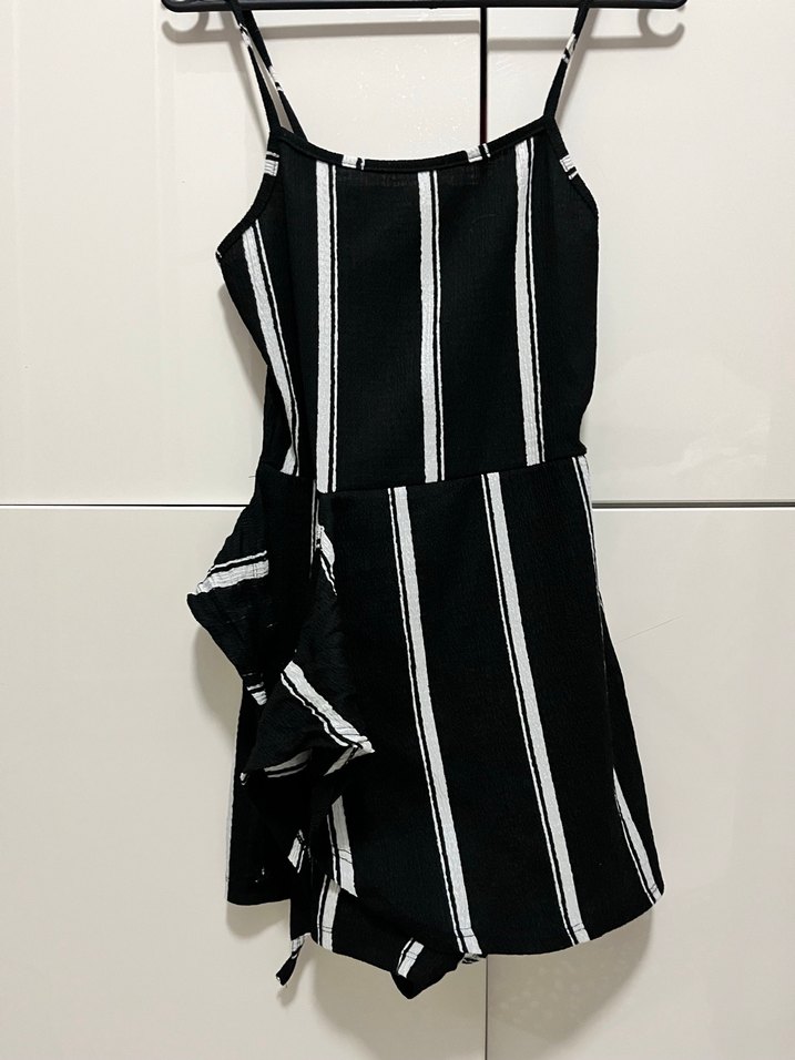 Çizgili Siyah Şort Etek Elbise - Görsel 2