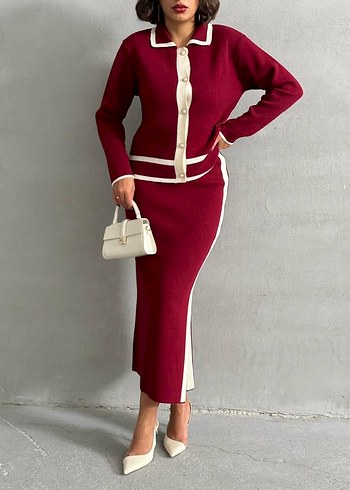 Bordo Kadın Uzun Kollu Ofis Takım - Görsel 2