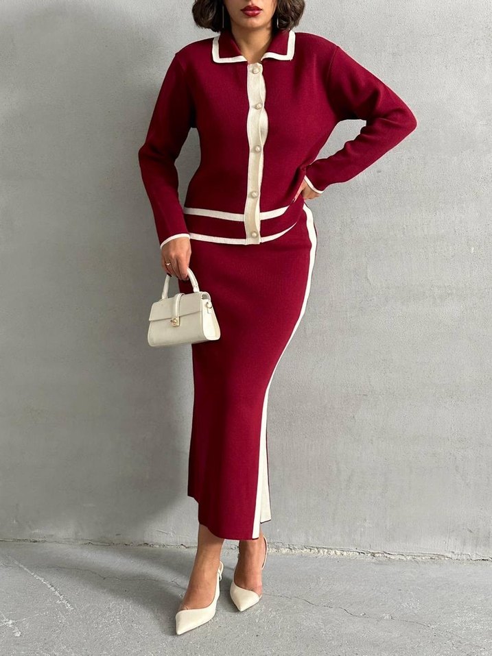 Bordo Kadın Uzun Kollu Ofis Takım - Görsel 2