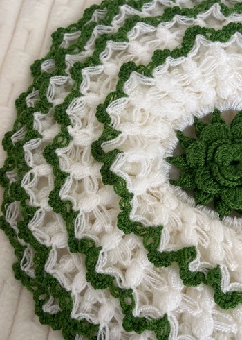 Yeşil Beyaz El Yapımı Yuvarlak Örgü lif çeyiz - Görsel 3