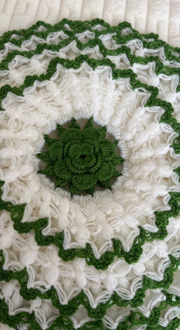 Yeşil Beyaz El Yapımı Yuvarlak Örgü lif çeyiz - Görsel 2