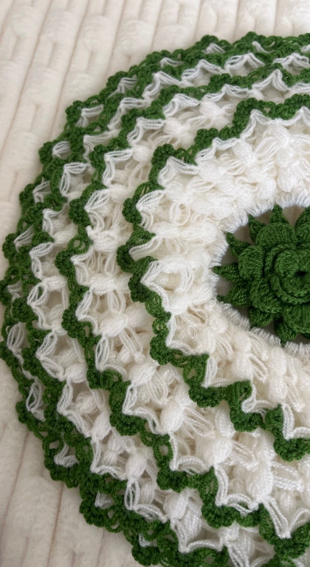 Yeşil Beyaz El Yapımı Yuvarlak Örgü lif çeyiz - Görsel 3
