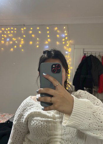 Beyaz Yaka Örgü Kadın Kazak - Görsel 4