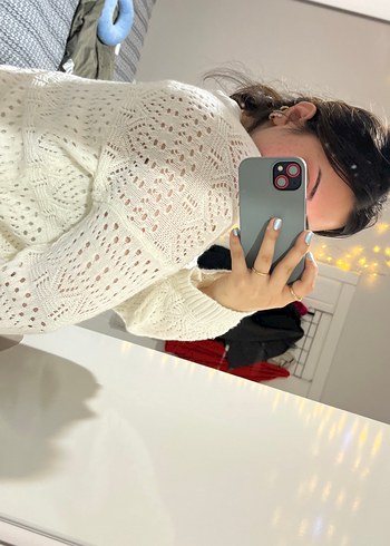 Beyaz Yaka Örgü Kadın Kazak - Görsel 3