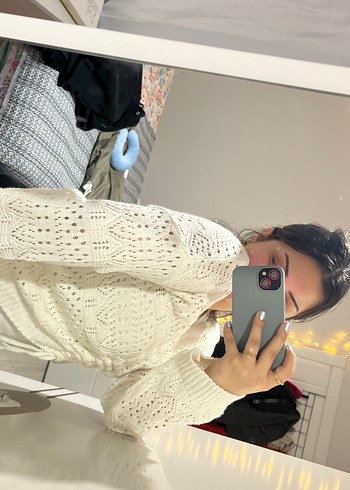 Beyaz Yaka Örgü Kadın Kazak - Görsel 2