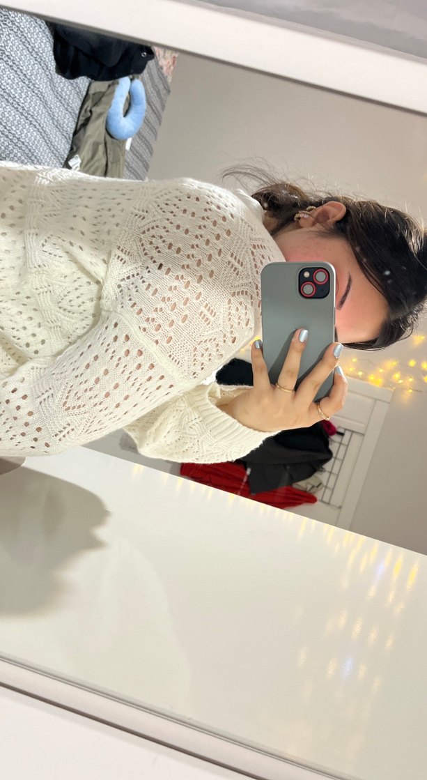 Beyaz Yaka Örgü Kadın Kazak - Görsel 3