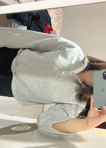 Gri Yüksek Yakalı Kadın Sweatshirt - Görsel 4