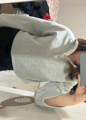 Gri Yüksek Yakalı Kadın Sweatshirt - Görsel 5