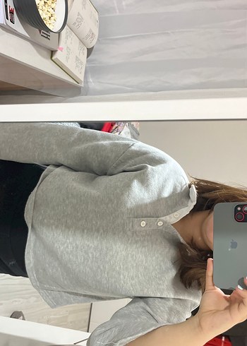 Gri Yüksek Yakalı Kadın Sweatshirt - Görsel 3