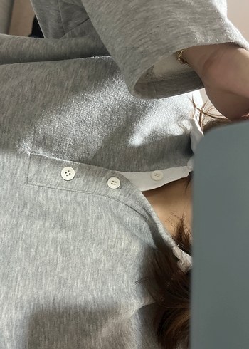 Gri Yüksek Yakalı Kadın Sweatshirt - Görsel 6