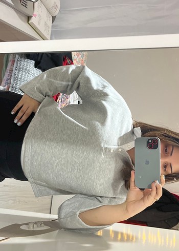 Gri Yüksek Yakalı Kadın Sweatshirt - Görsel 2