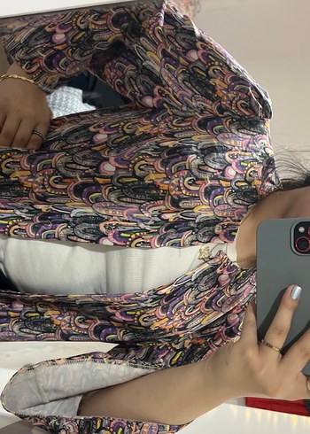 Uzun, bol kesim, bağlamalı, çok renkli kimono - Görsel 3