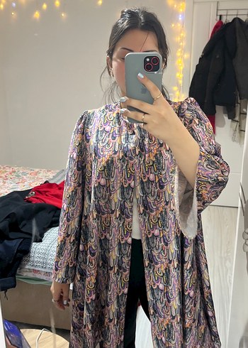 Uzun, bol kesim, bağlamalı, çok renkli kimono - Görsel 2