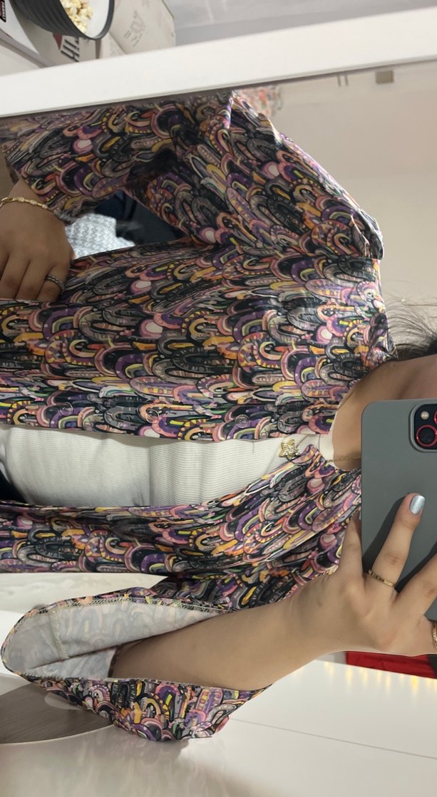 Uzun, bol kesim, bağlamalı, çok renkli kimono - Görsel 3