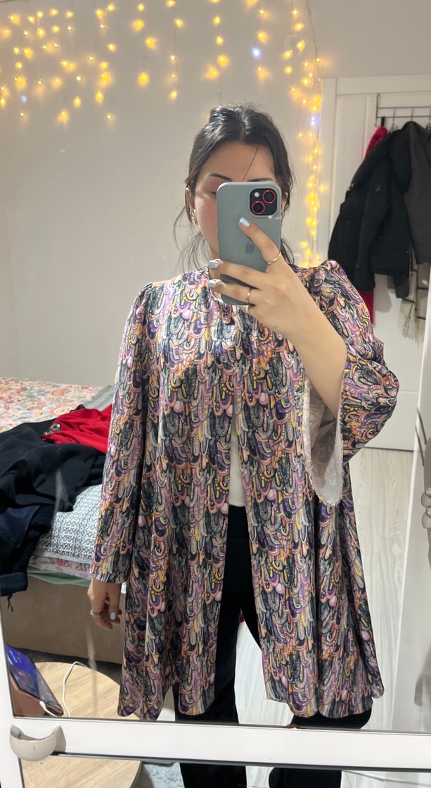 Uzun, bol kesim, bağlamalı, çok renkli kimono - Görsel 2