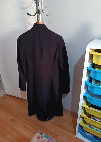 Düğmeli Siyah Uzun kadın Kaban - Görsel 3