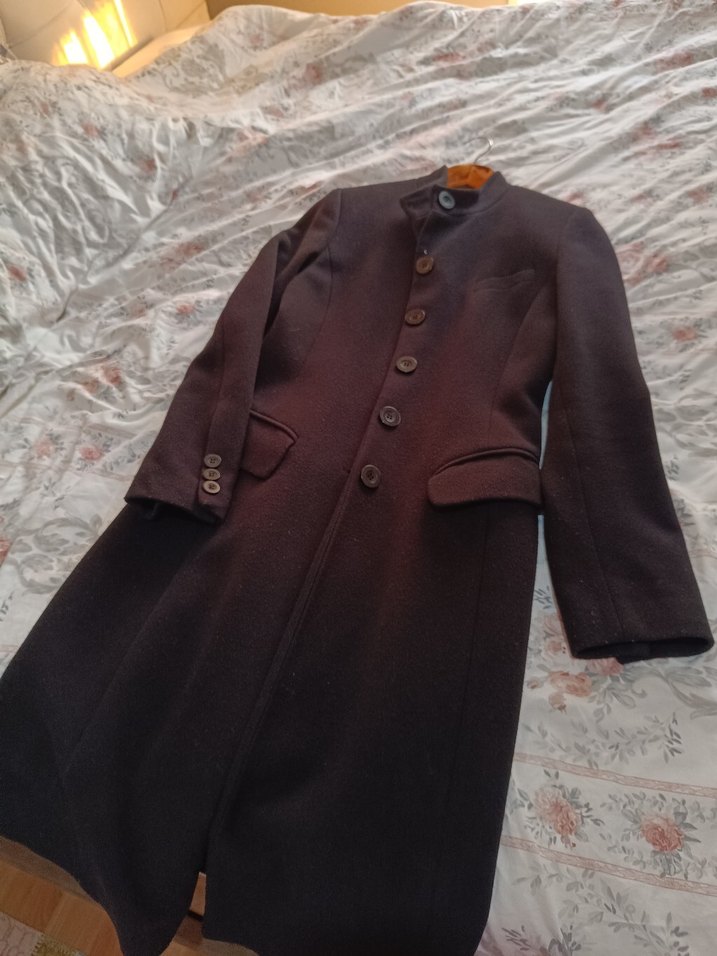 Düğmeli Siyah Uzun kadın Kaban - Görsel 2