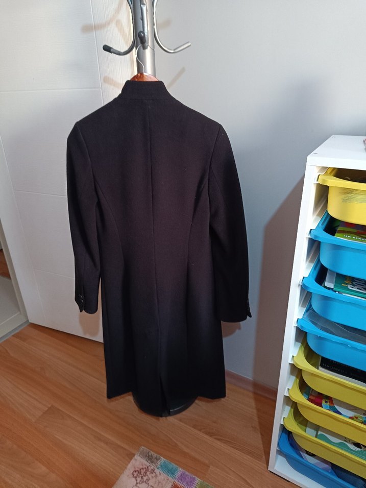 Düğmeli Siyah Uzun kadın Kaban - Görsel 3