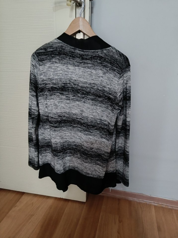 Gri Bağlama Desenli Uzun Kollu Triko Hırka - Görsel 3