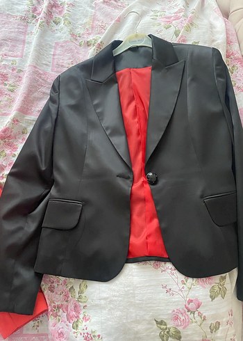 Siyah Kadın Blazer Ceket, Düğmeli, Midi Boy